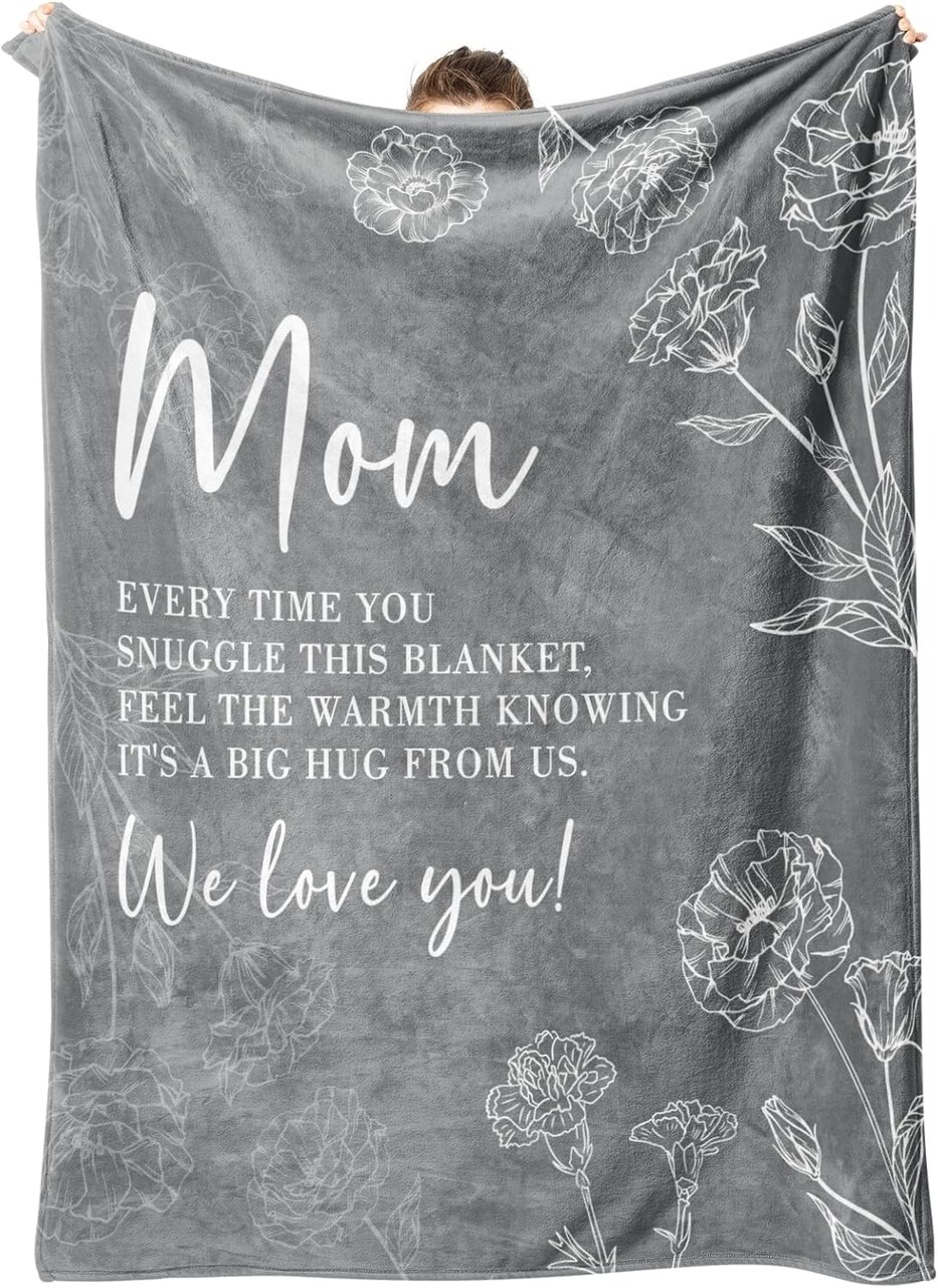 Gifts for Mom Blanket, Mom Birthday Gifts, Gifts for Mom from Daughter Son, Mom Gifts for Mothers Day Christmas, Super Soft Flannel Throw Blanket for Mom 60" x 50", Grey